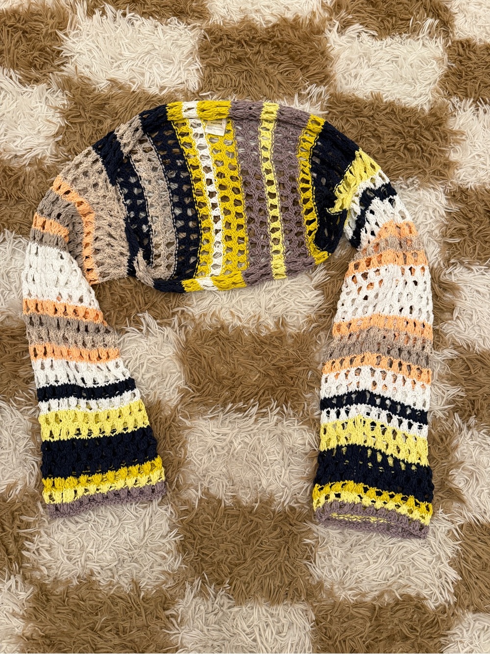Free People Striped Crochet Knit Cover-Up in Yellow, Lavender, White